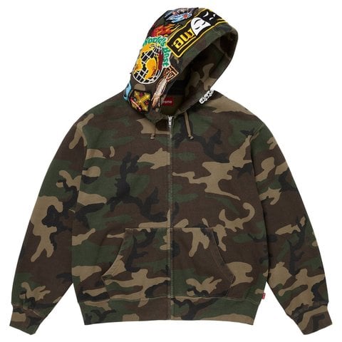 Supreme Patches Zip Up Hooded Sweatshirt - Woodland Camo