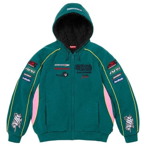 Supreme Racing Lined Zip Up Hooded Sweatshirt - Dark Teal