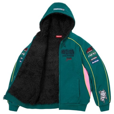 Supreme Racing Lined Zip Up Hooded Sweatshirt - Dark Teal