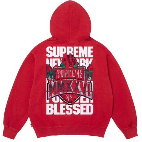 Supreme Blessed Appliqué Zip Up Hooded Sweatshirt - Heather Grey
