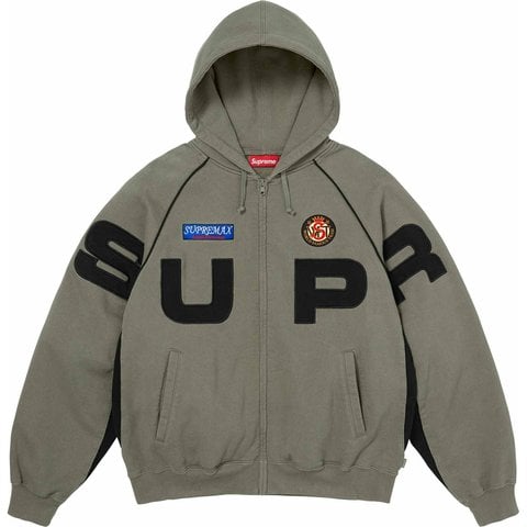 Supreme Spellout Appliqué Zip Up Hooded Sweatshirt - Faded Green