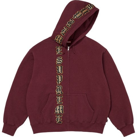 Supreme Leather Appliqué Zip Up Hooded Sweatshirt - Burgundy