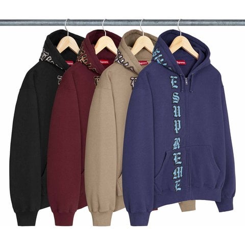 Supreme Leather Appliqué Zip Up Hooded Sweatshirt - Group Shots