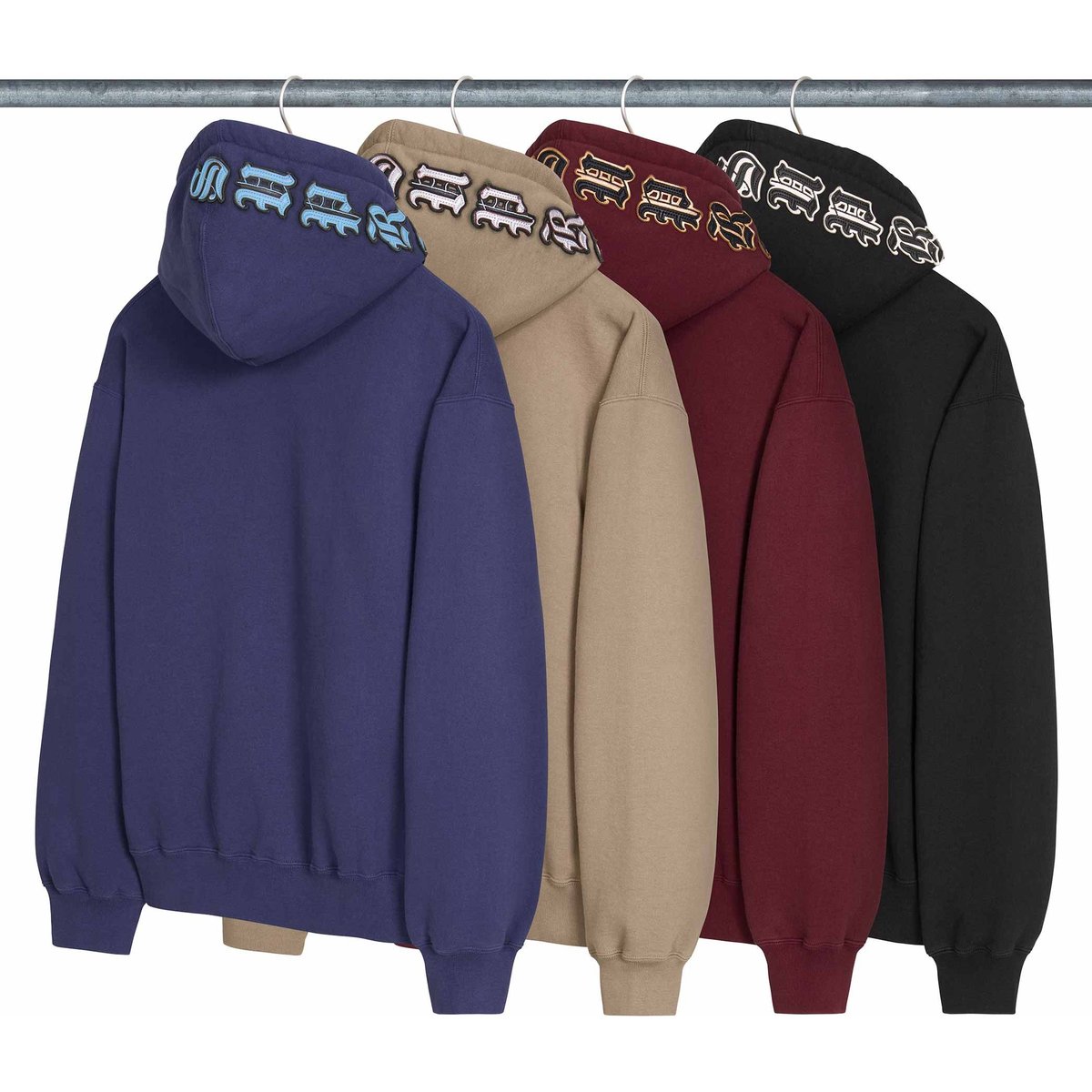 Leather Appliqué Zip Up Hooded Sweatshirt