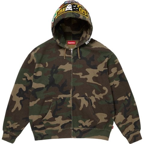Supreme Patches Zip Up Hooded Sweatshirt - Woodland Camo