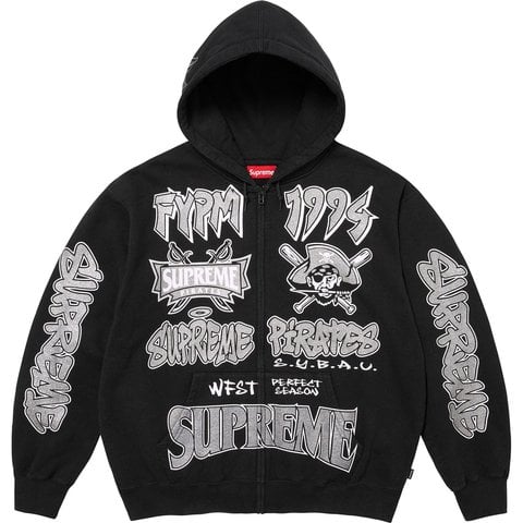 Supreme Pirates Zip Up Hooded Sweatshirt - Black