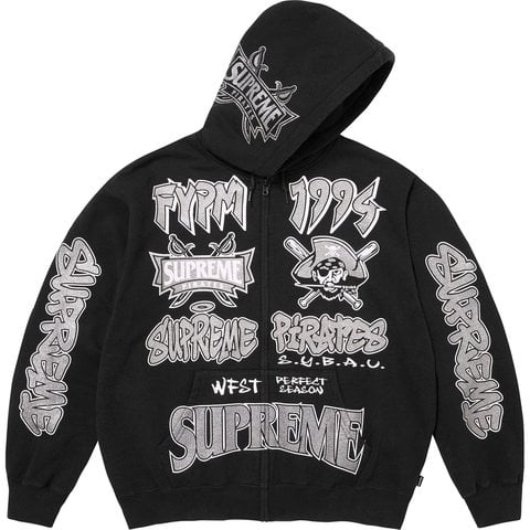 Supreme Pirates Zip Up Hooded Sweatshirt - Black