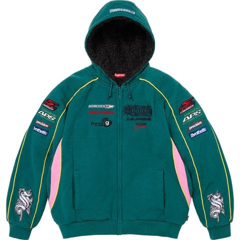 Supreme Racing Lined Zip Up Hooded Sweatshirt - Dark Teal