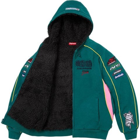 Supreme Racing Lined Zip Up Hooded Sweatshirt - Dark Teal