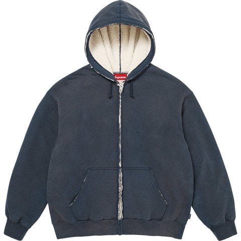 Supreme Shearling Lined Zip Up Hooded Sweatshirt - Navy