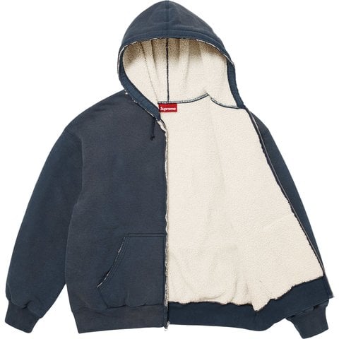 Supreme Shearling Lined Zip Up Hooded Sweatshirt - Navy