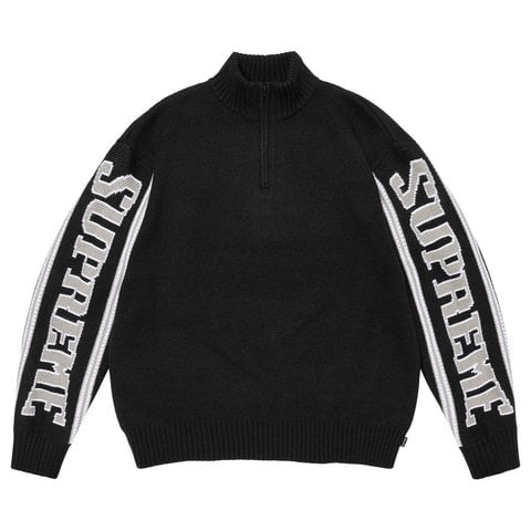 Supreme Jacquard Sleeve Half Zip Sweater - Black