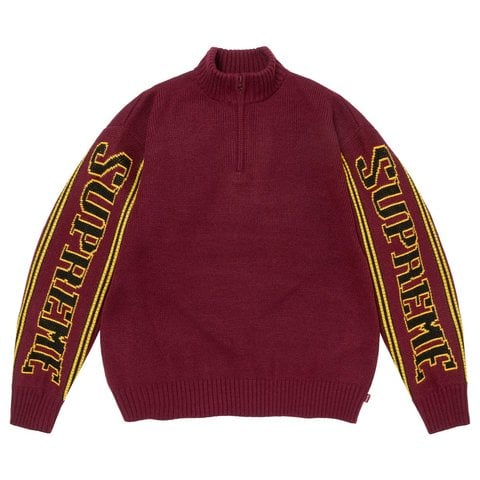 Supreme Jacquard Sleeve Half Zip Sweater - Burgundy