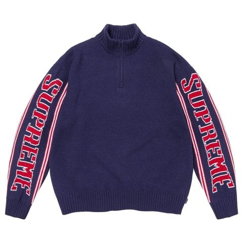 Supreme Jacquard Sleeve Half Zip Sweater - Navy