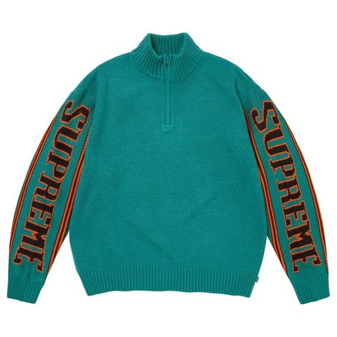 Supreme Jacquard Sleeve Half Zip Sweater - Teal