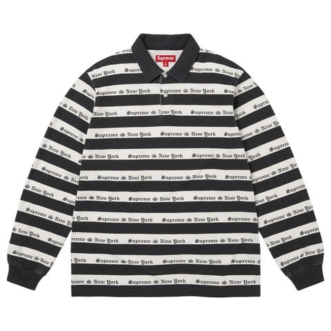 Supreme Old English Stripe L/S Polo - Black