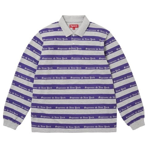 Supreme Old English Stripe L/S Polo - Heather Grey
