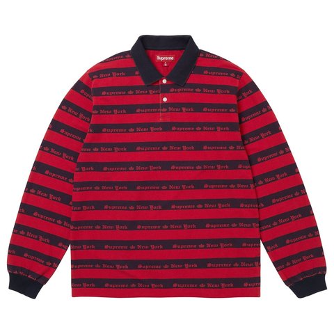 Supreme Old English Stripe L/S Polo - Navy