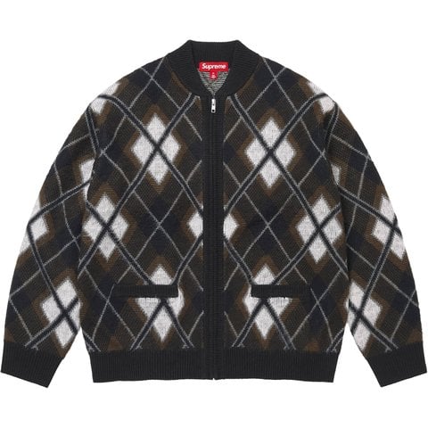 Supreme Brushed Argyle Zip Up Cardigan - Black