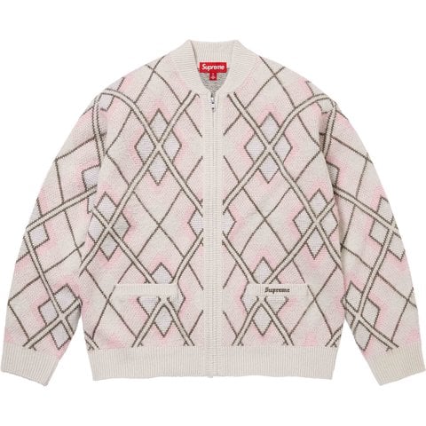 Supreme Brushed Argyle Zip Up Cardigan - Stone