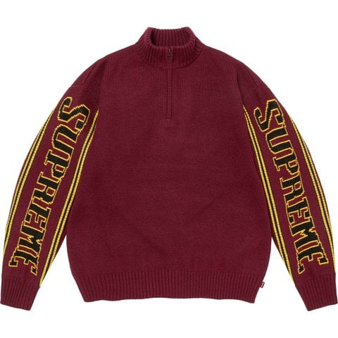 Supreme Jacquard Sleeve Half Zip Sweater - Burgundy
