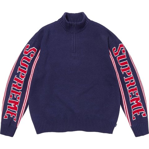 Supreme Jacquard Sleeve Half Zip Sweater - Navy