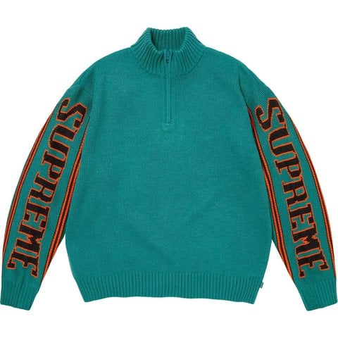 Supreme Jacquard Sleeve Half Zip Sweater - Teal