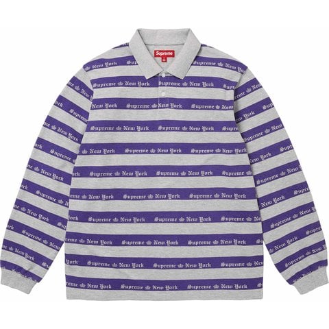 Supreme Old English Stripe L/S Polo - Heather Grey