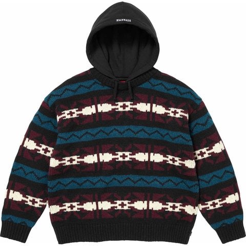 Supreme Pattern Knit Hooded Sweater - Black