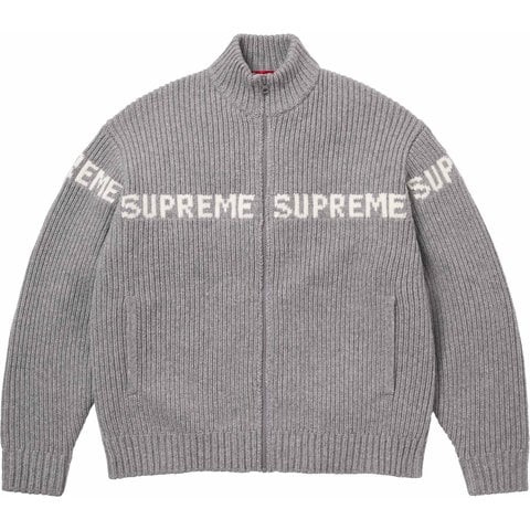 Supreme Ribbed Zip Up Sweater - Grey