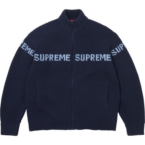 Supreme Ribbed Zip Up Sweater - Navy