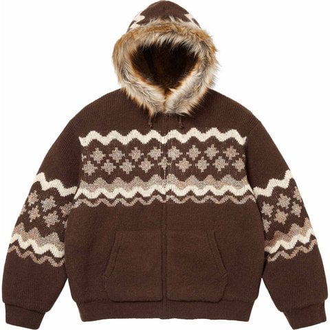 Supreme Sequin Lined Hooded Zip Up Sweater - Brown