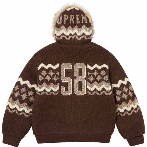 Supreme Sequin Lined Hooded Zip Up Sweater - Brown