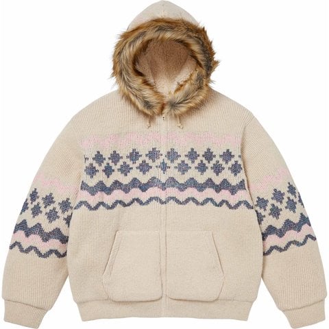 Supreme Sequin Lined Hooded Zip Up Sweater - Cream