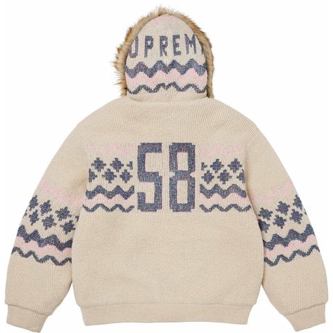 Supreme Sequin Lined Hooded Zip Up Sweater - Cream
