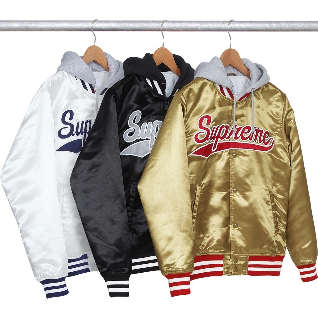 Hooded Satin Varsity Jacket - SupremeCommunity