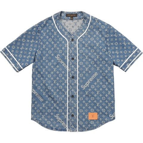Supreme Supreme/Louis Vuitton Jacquard Denim Baseball Jersey - Blue
