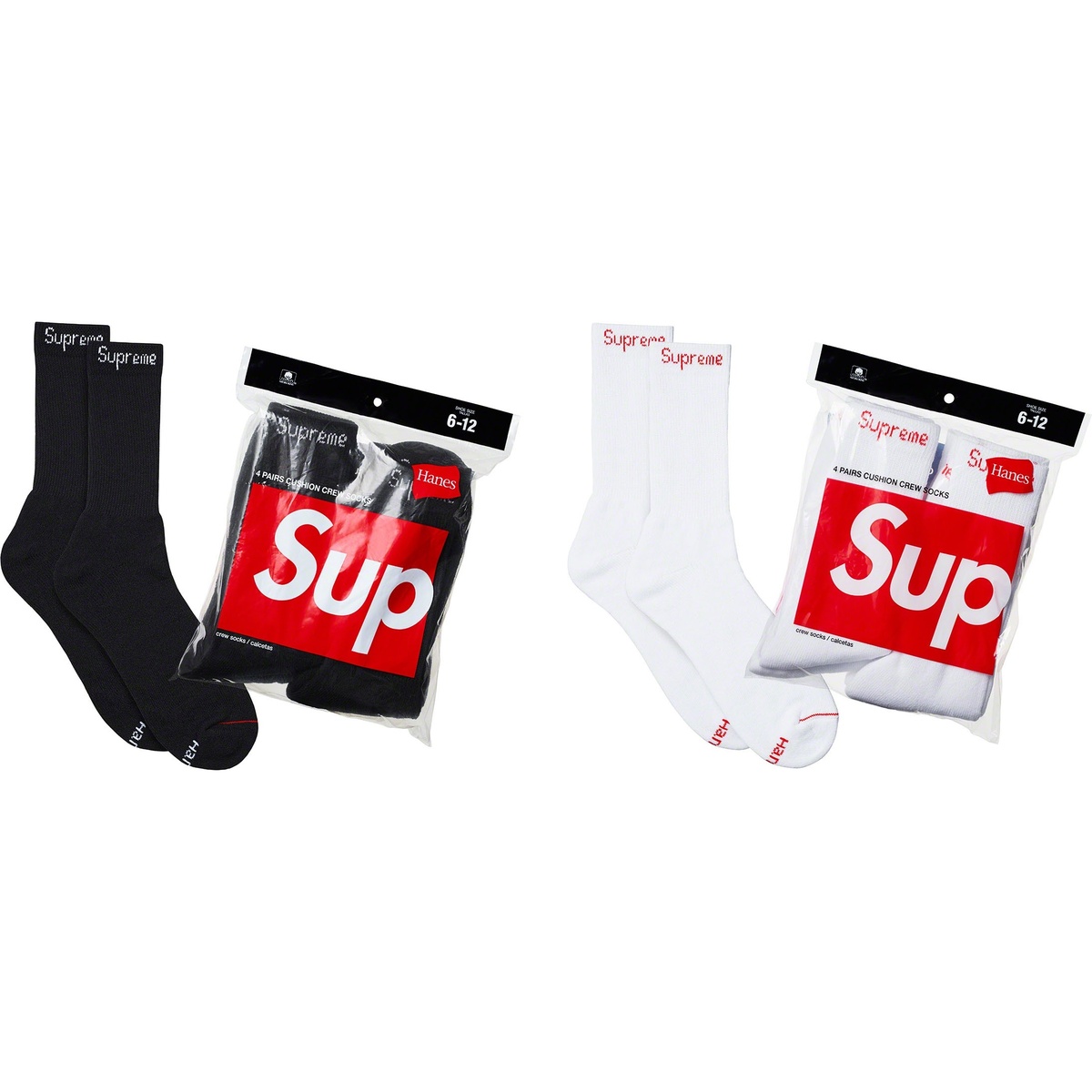 Supreme Supreme®/Hanes® Crew Socks (4 Pack) (spring/summer 2019) - $20.00