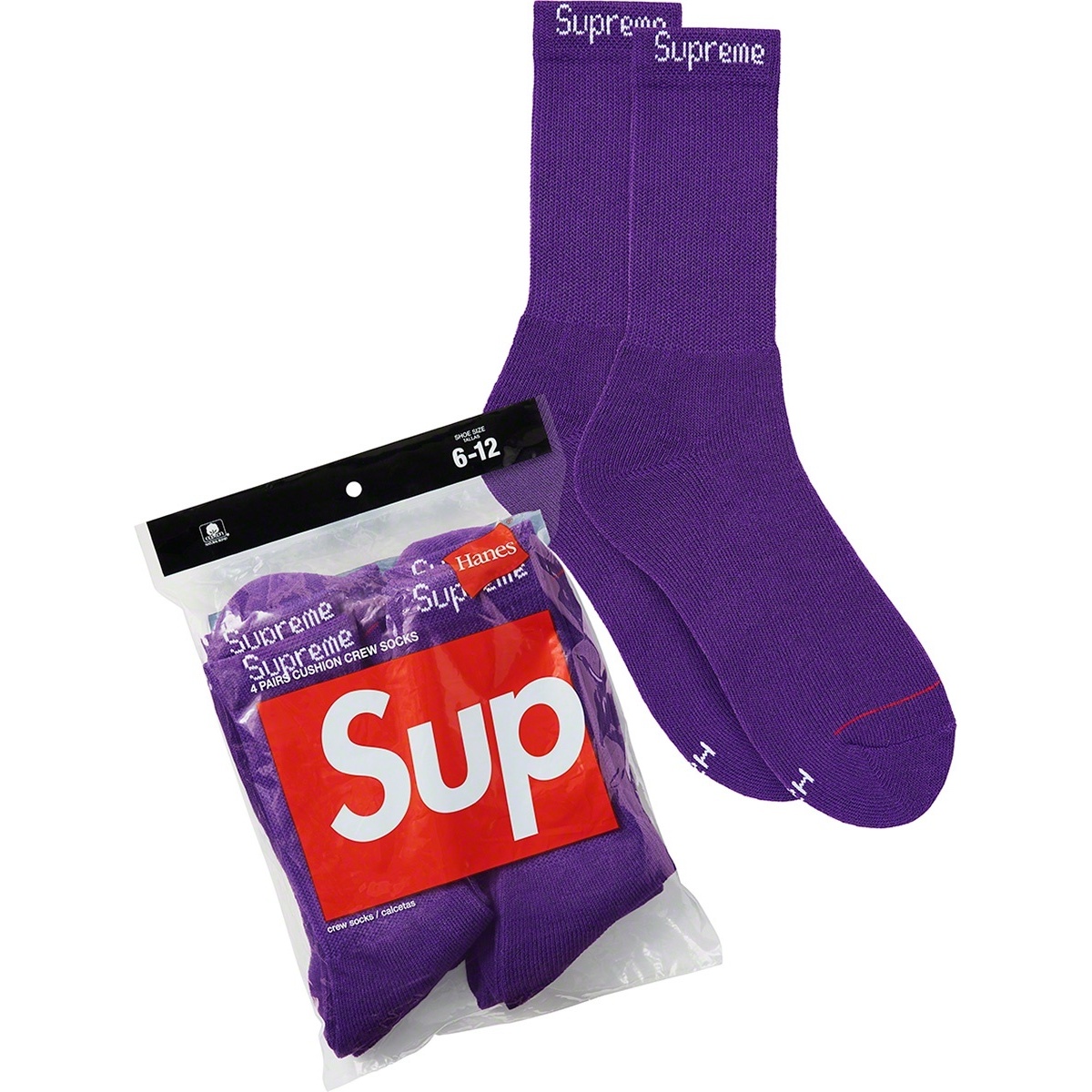 Supreme Supreme®/Hanes® Crew Socks (Purple) (spring/summer 2021) - $20.00