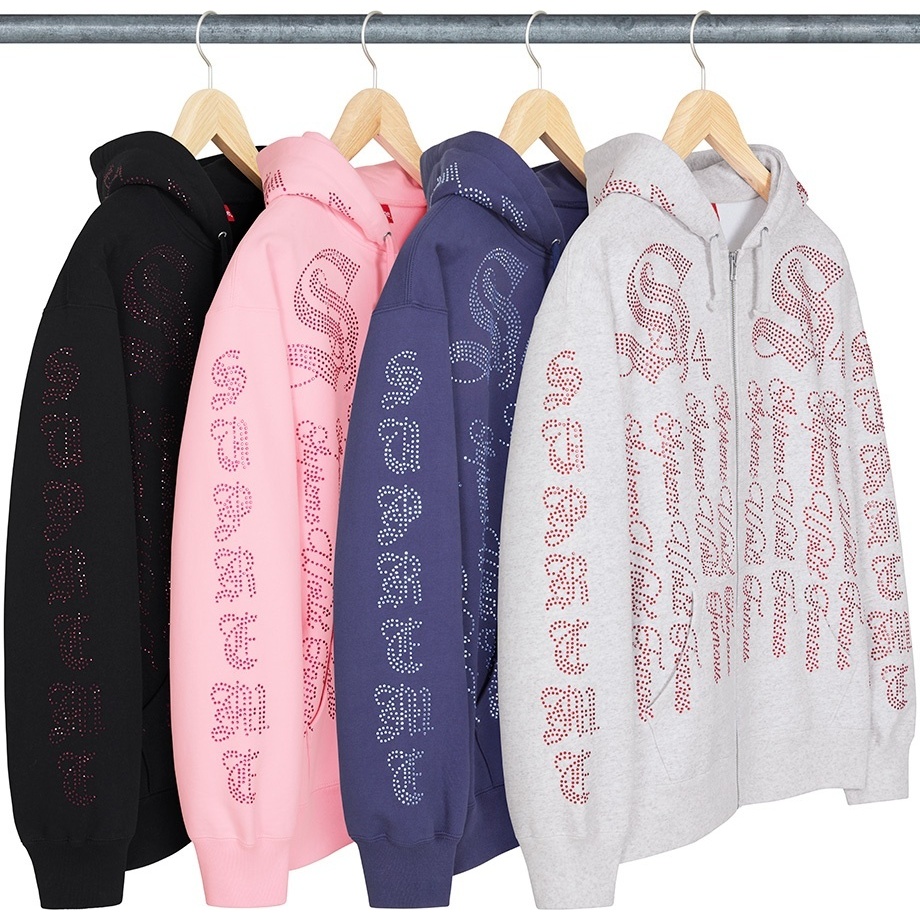 Rhinestone Zip Up Hooded Sweatshirt - Supreme