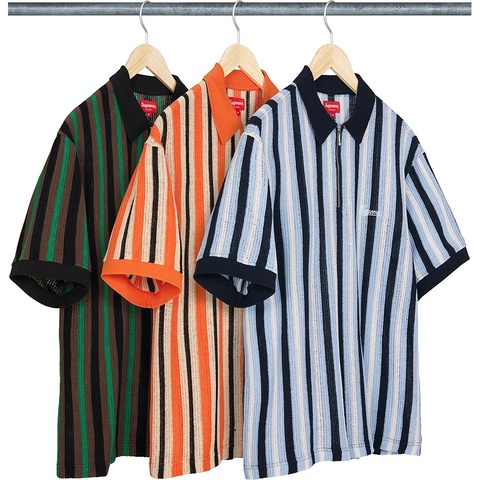 トップス Supreme Stripe Half Zip Knit Polo Supreme Open Knit Stripe Zip Polo Shirt - Navy | Editorialist