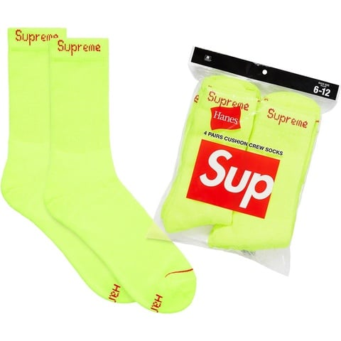 Supreme Supreme®/Hanes® Crew Socks (4 Pack - Fluorescent Yellow) - Colorway