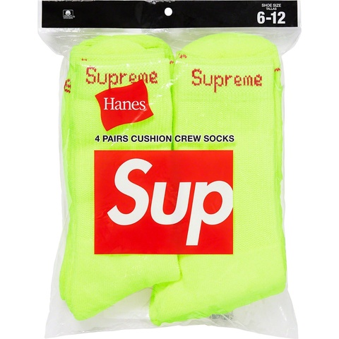 Supreme Supreme®/Hanes® Crew Socks (4 Pack - Fluorescent Yellow) - Colorway