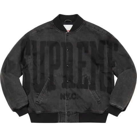 Supreme Denim Varsity Jacket black Sサイズ Washed Knockout Denim Varsity Jacket - Supreme