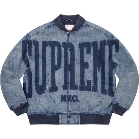 Washed Knockout Denim Varsity Jacket - Supreme