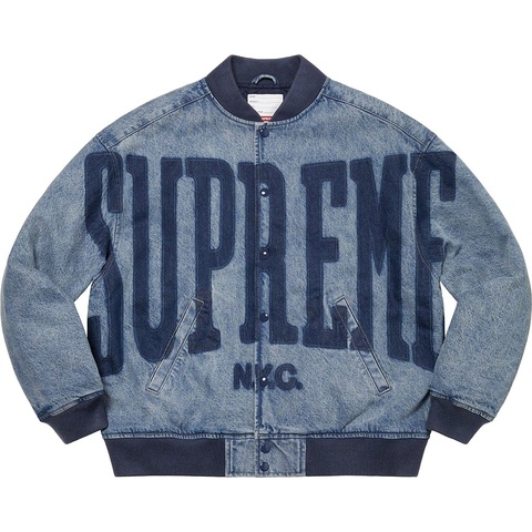 Washed Knockout Denim Varsity Jacket - Supreme