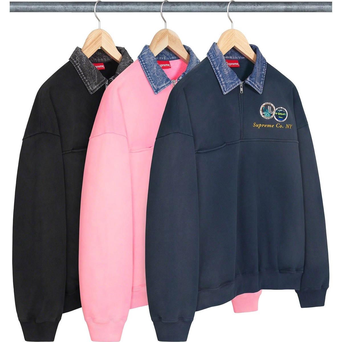 Denim Collar Half Zip Sweatshirt - SupremeCommunity