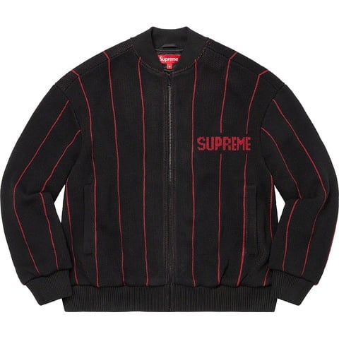 Pinstripe Varsity Zip Up Sweater - Supreme Pinstripe Varsity Zip Up Sweater - Supreme