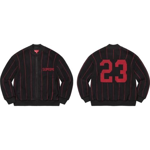 Pinstripe Varsity Zip Up Sweater - Supreme