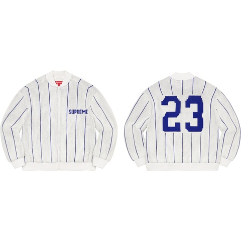 Pinstripe Varsity Zip Up Sweater - Supreme